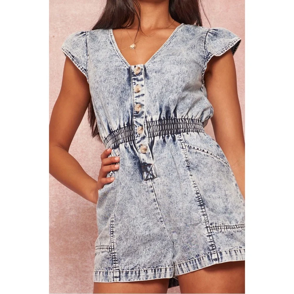 PROMESA Rock This Town Acid-Wash Denim Romper (M) - Picture 2 of 9
